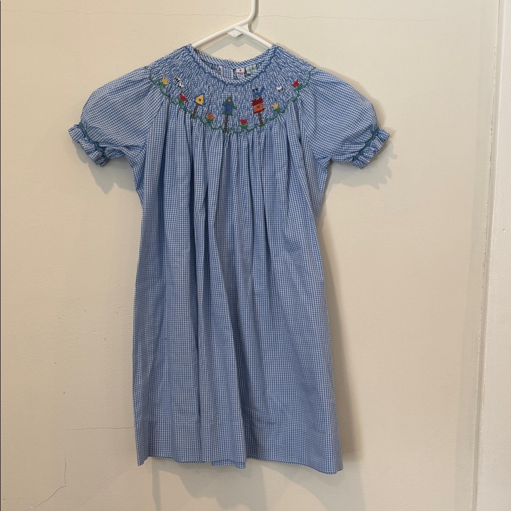 Adorable Blue Gingham Kids Dress with Embroidery